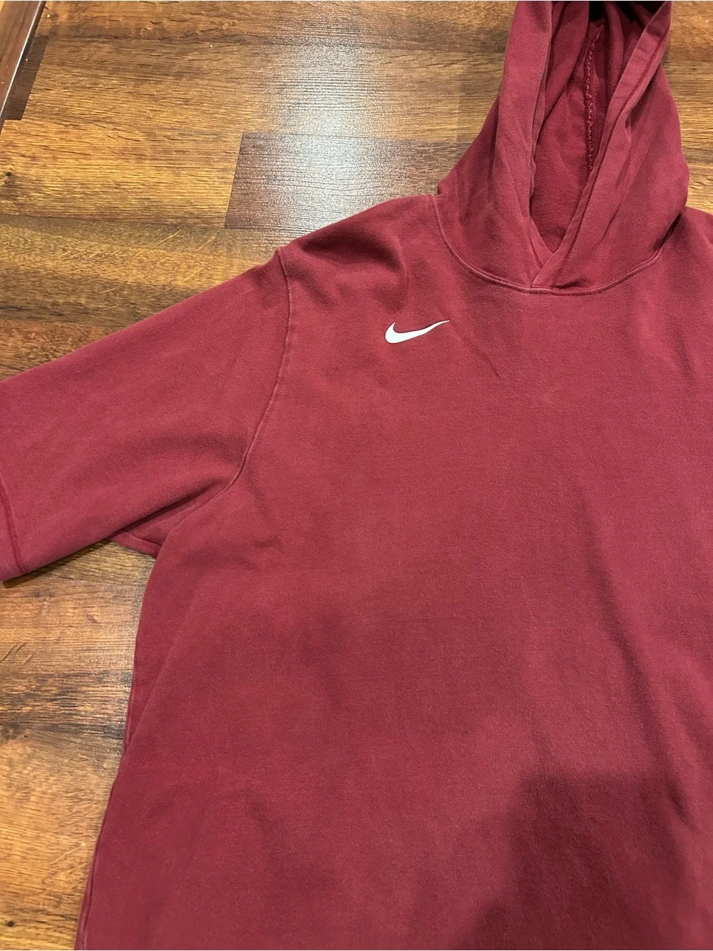 Nike Short Sleeve Mens Hoodie Maroon Size XL 100% Cotton
